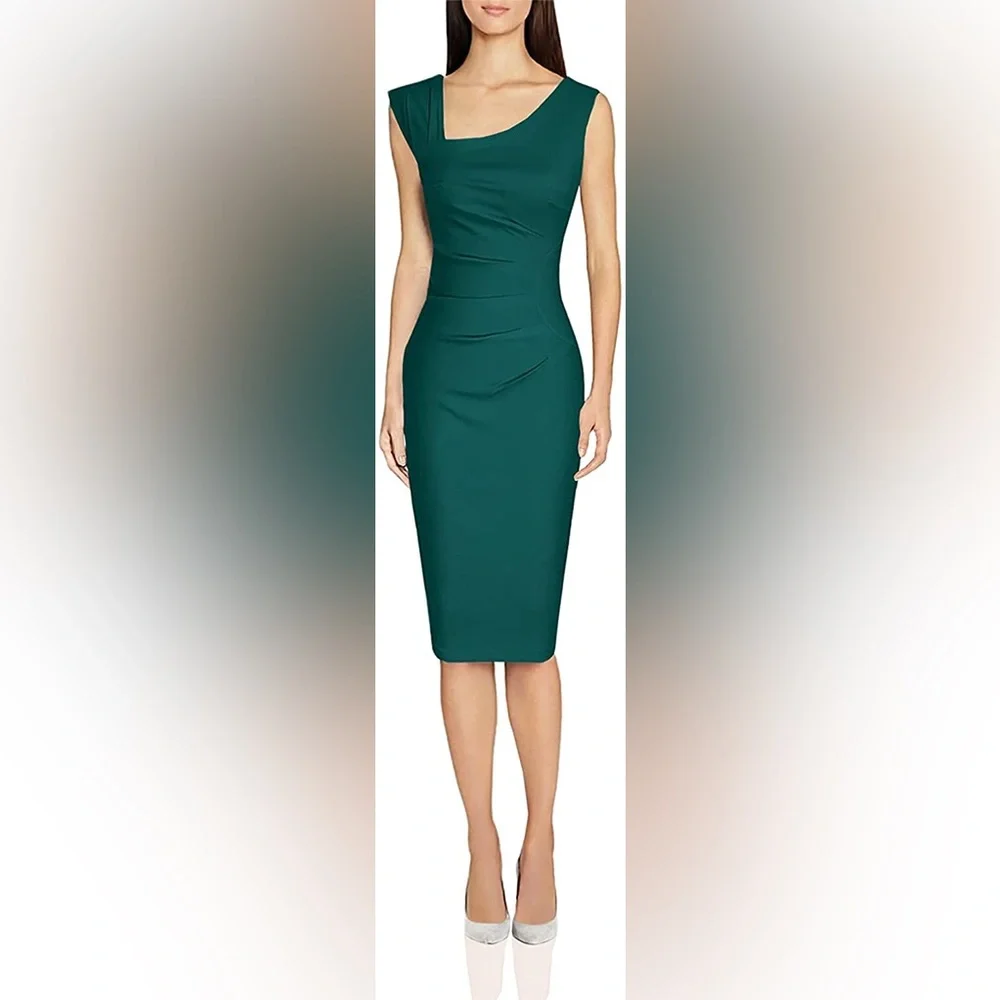 New MUXXN Boutique Women's Retro 50s Style Sleeveless Slim Dark Green Dress - Picture 11 of 12